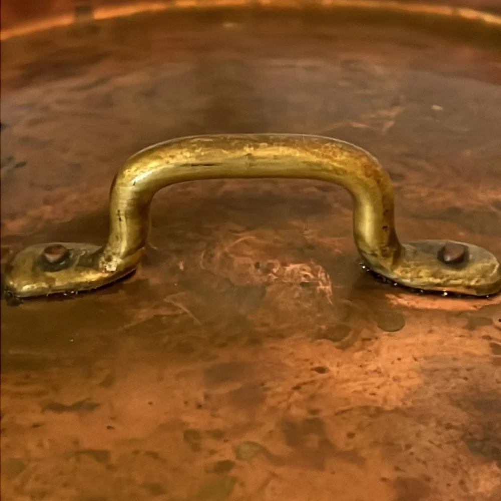 Vintage copper & brass tin lined pan pot lid 10.5” diameter